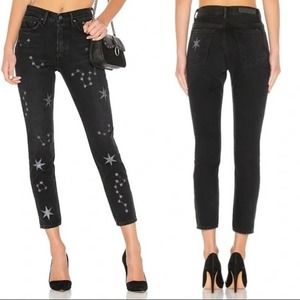 GRLFRND Star Embroidered Jeans Black Karolina High Rise Skinny size 26 NEW